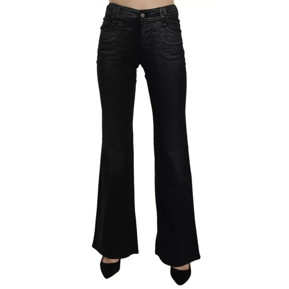 John Galliano Black Washed High Waist Flared Denim Casual Pants Women's Jeans
